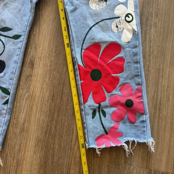 Misslook Women Floral Print Denim Overalls Light Wash Raw Hem Boho Size S - Picture 7 of 8